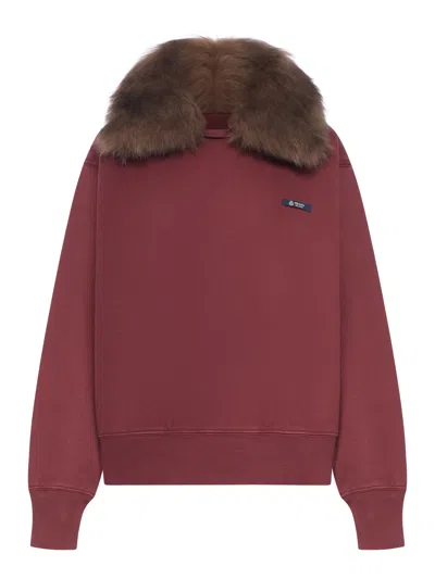 Prada Fur-collar Sweatshirt In Red