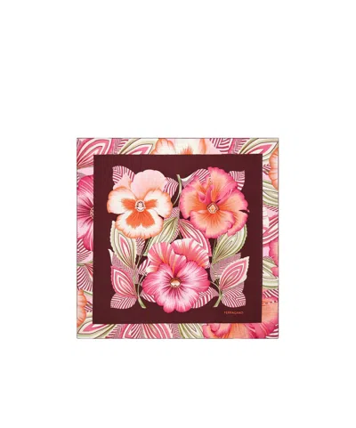 Ferragamo Brezza Square Scarf Bold Floral Pattern In Burgundy