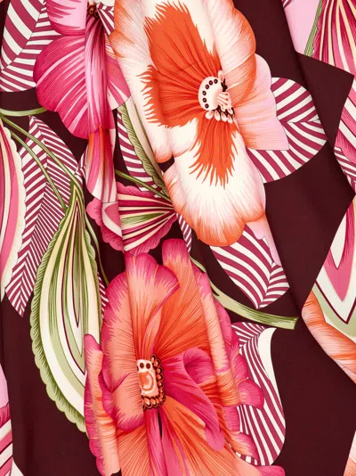 Ferragamo Brezza Square Scarf Bold Floral Pattern In Burgundy