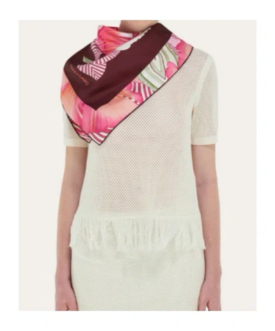 Ferragamo Brezza Square Scarf Bold Floral Pattern In Burgundy
