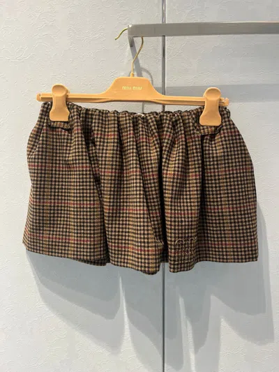Miu Miu Houndstooth Pattern Midi Skirt In Brown