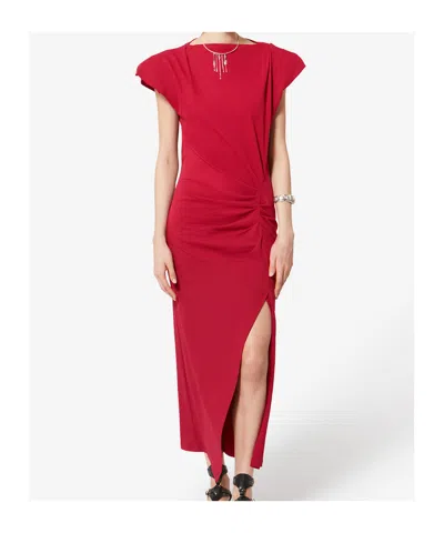Isabel Marant Nadela Asymmetric Gathered Organic Cotton-jersey Maxi Dress In Red