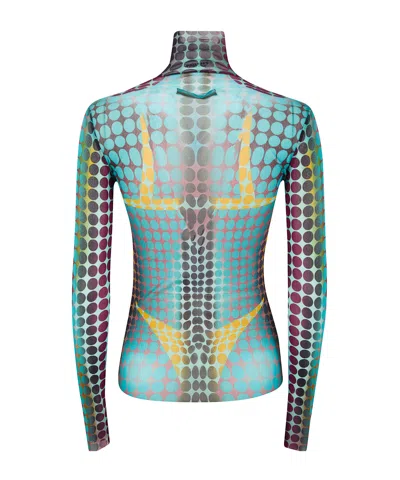 Jean Paul Gaultier Sheer Turtleneck Top Long Sleeves Design In Blue