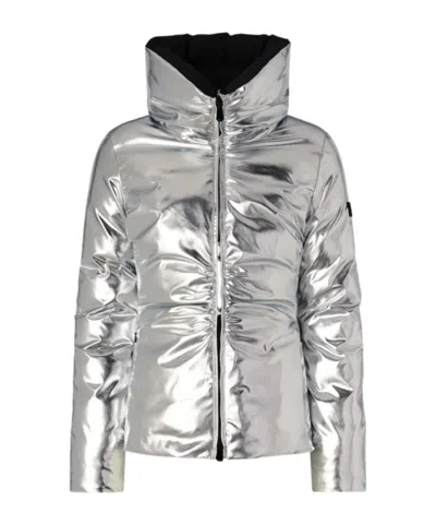 Pinko Short Down Jacket With Mirror Effect In Gray