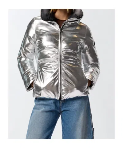 Pinko Short Down Jacket With Mirror Effect In Gray