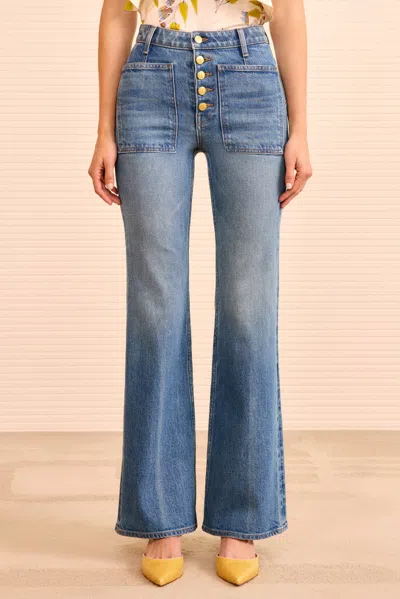 Ulla Johnson Lou Button Fly High-waisted Flared Jeans In Blue
