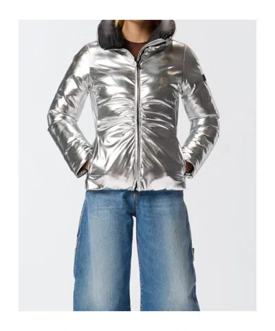 Pinko Short Down Jacket With Mirror Effect In Gray