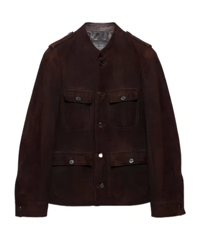 Prada Suede Jacket In Brown