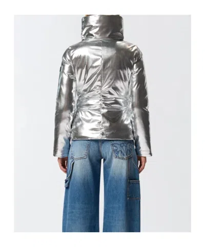 Pinko Short Down Jacket With Mirror Effect In Gray