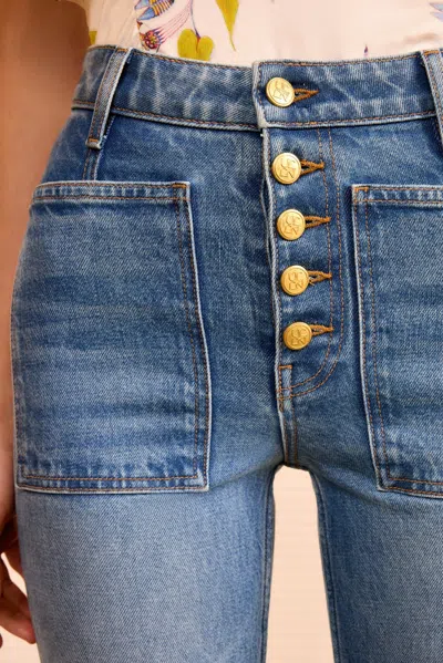 Ulla Johnson Lou Button Fly High-waisted Flared Jeans In Blue