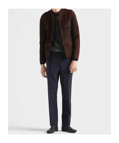 Prada Suede Jacket In Brown