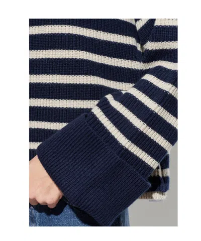 Rag & Bone Stripe Wool Cuff Sleeve Funnel Neck Sweater In Blue