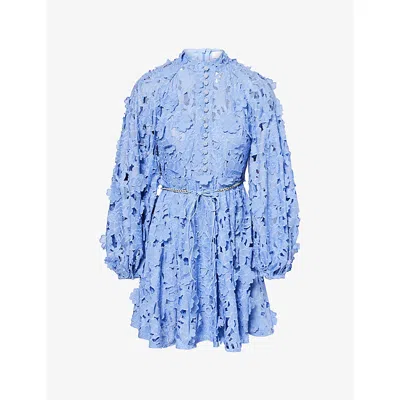 Zimmermann Womens Jacaranda Patience Long-sleeve Cotton Mini Dress Xs In Blue