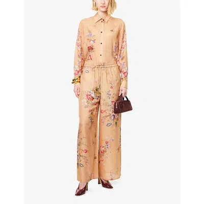Zimmermann Womens Tan Floral Patience Relaxed Silk Trousers Xs In Multi