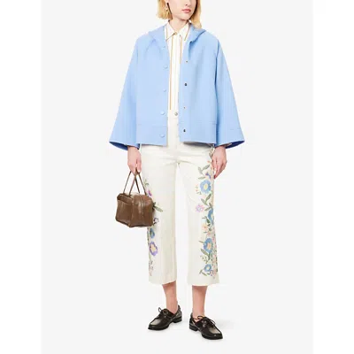 Weekend Max Mara Omens Light Blue Unlined Brushed Wool-blend Jacket In Blue