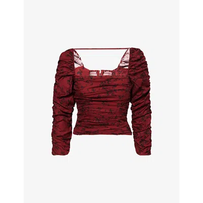 Reformation Womens Paramour Joi Gathered Stretch-cotton Top In Red
