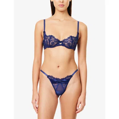 Lounge Womens Dark Blue Attract Balcony Lace Bra In Blue