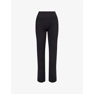 On Womens Black Studio Flare Stretch-woven Trousers In Black