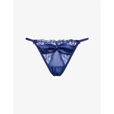 Lounge Womens Dark Blue Attract Lace Thong In Blue