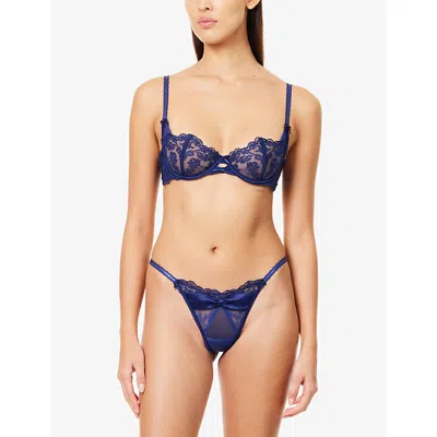 Lounge Womens Dark Blue Attract Lace Thong In Blue