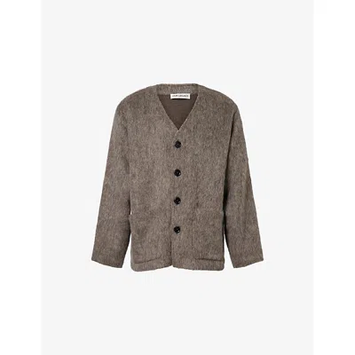 Our Legacy Mens Mole Grey V-neck Patch-pocket Wool-alpaca Blend Cardigan In Brown