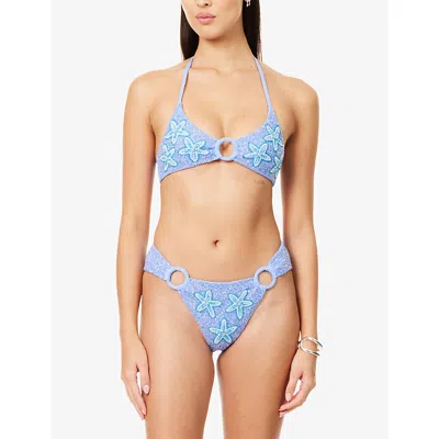 Oceanus Womens Periwinkle Mia's Marina Beaded Bikini Set In Blue