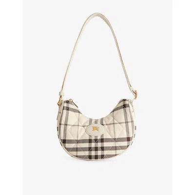 Burberry Womens Light Beige Horseshoe Check-print Woven Cross-body Bag In Sand