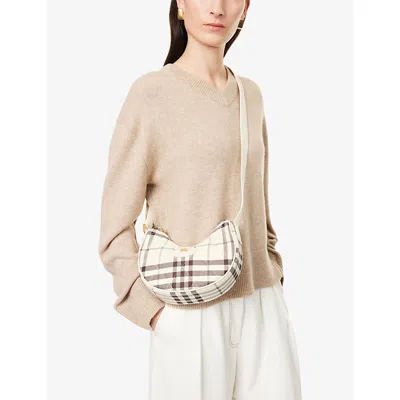 Burberry Womens Light Beige Horseshoe Check-print Woven Cross-body Bag In Sand