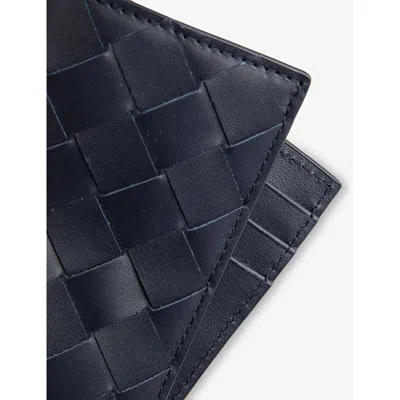 Bottega Veneta Mens Space-silver Flap Intrecciato Leather Card Case In Blue