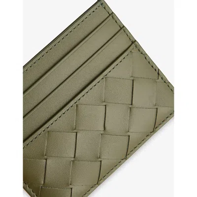 Bottega Veneta Mens Crocodile-silver Intrecciato Leather Card Holder In Green