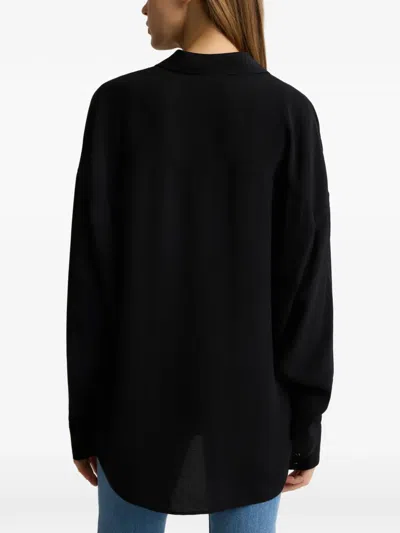 St John Sharon Button Silk Crepon Blouse In Black