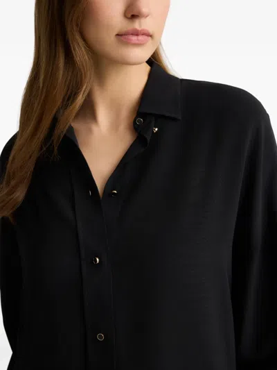 St John Sharon Button Silk Crepon Blouse In Black