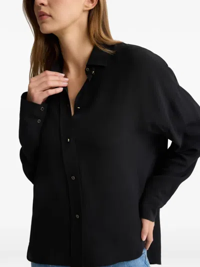St John Sharon Button Silk Crepon Blouse In Black