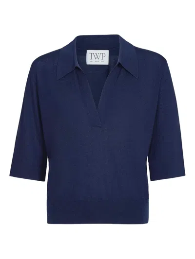 Twp V-neck Polo Shirt In Blue