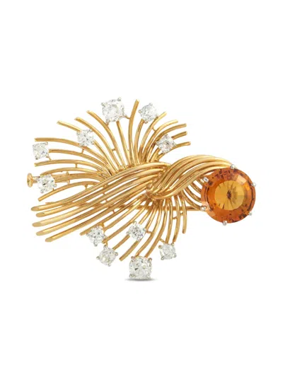 Pre-owned Chaumet Diamond And Citrine Wire-motif Brooch In Gold