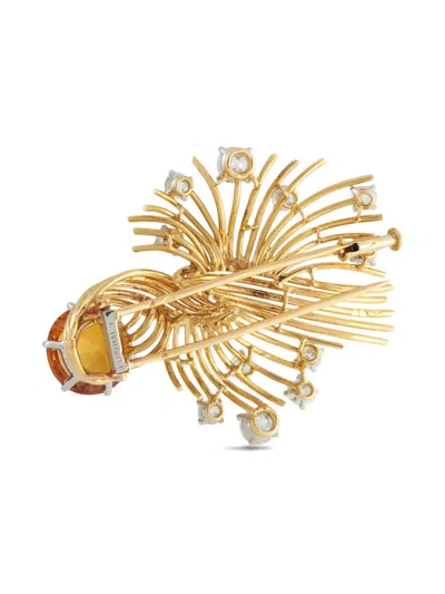 Pre-owned Chaumet Diamond And Citrine Wire-motif Brooch In Gold