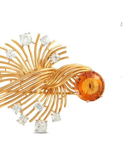 Pre-owned Chaumet Diamond And Citrine Wire-motif Brooch In Gold