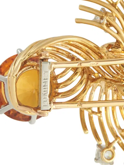 Pre-owned Chaumet Diamond And Citrine Wire-motif Brooch In Gold
