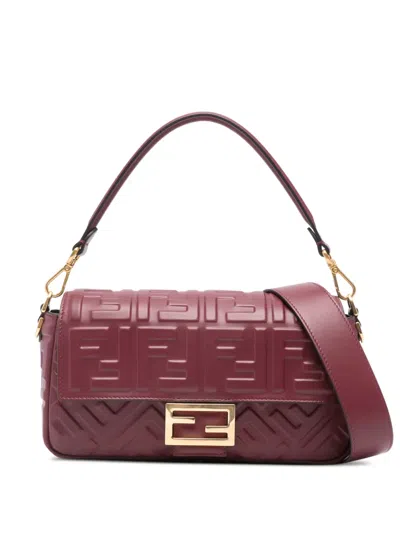 Fendi Women Baguette Leather Crossbody Bag In Red