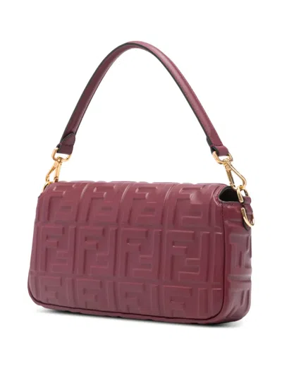 Fendi Women Baguette Leather Crossbody Bag In Red