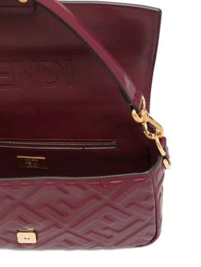 Fendi Women Baguette Leather Crossbody Bag In Red