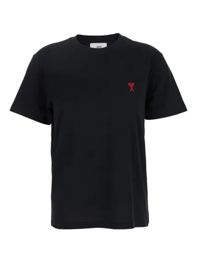 Ami Alexandre Mattiussi Ami Paris Men Black T-shirt With Ami De Coeur Embroidery On The Front In Cotton Man