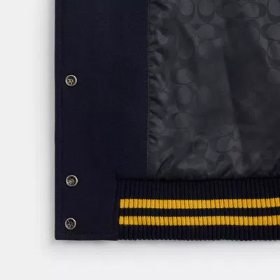 Coach Distressed Wool Varsity Jacket In Blue