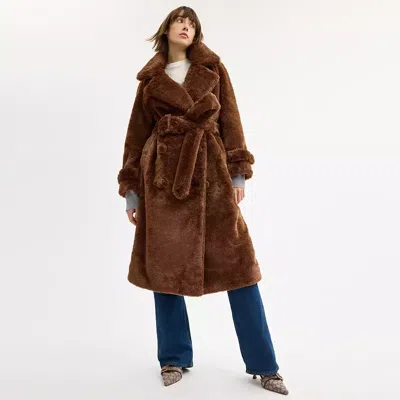 Coach Faux Fur Teddy Coat In Recycled Polyester In Brown