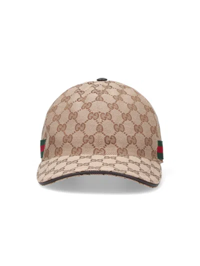 Gucci Men Beige Baseball Cap With Web Detail On The Side In Gg Canvas Man In Brown