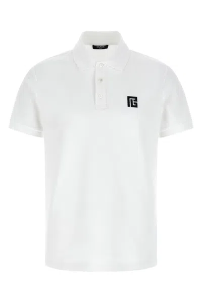 Balmain Polo Shirt Short Sleeves Ribbed Cuffs Collar In White