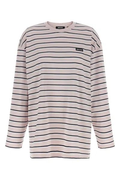 Rotate Birger Christensen Long Sleeve Crew Neck Striped Top In Multi