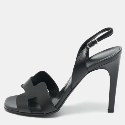 Pre-owned Hermes Hermès Night Size 37.5 Black Leather Slingback Sandals