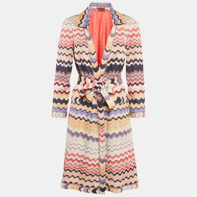 Pre-owned Missoni Multicolor Zig Zag Knit Open Front Coat M