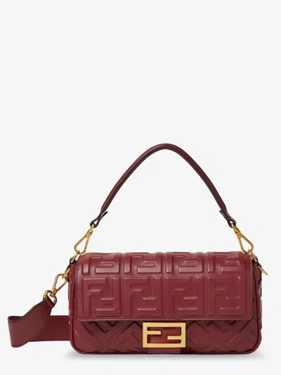 Fendi Women Baguette Leather Crossbody Bag In Red